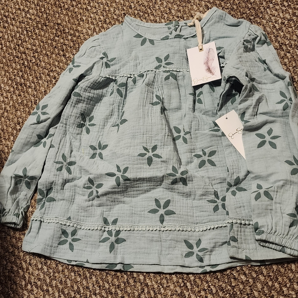 Jessica Simpson - Girls 6X - Green Floral Long Sleeve Top-NWT